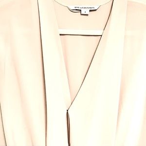 DVF Cream and Black Drape Dress.